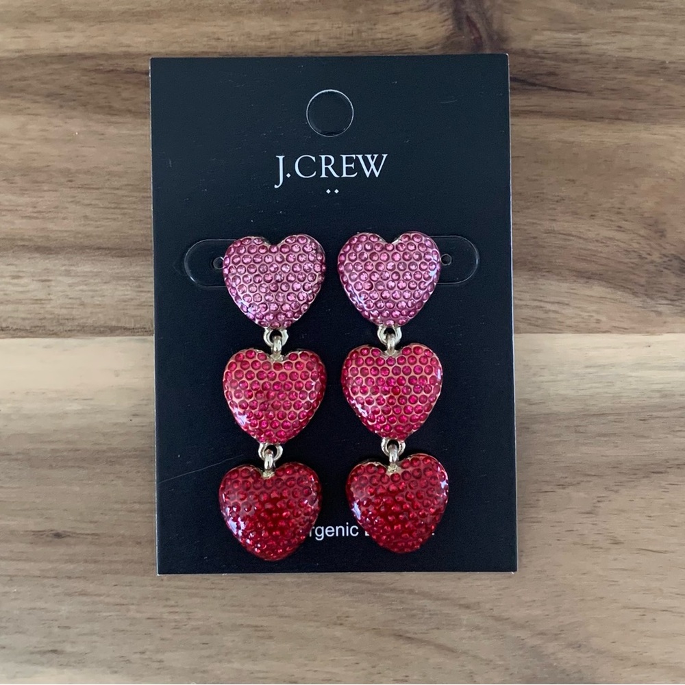 J Crew Jcrew pave triple heart earrings jewelry gift NWT - Picture 6 of 7